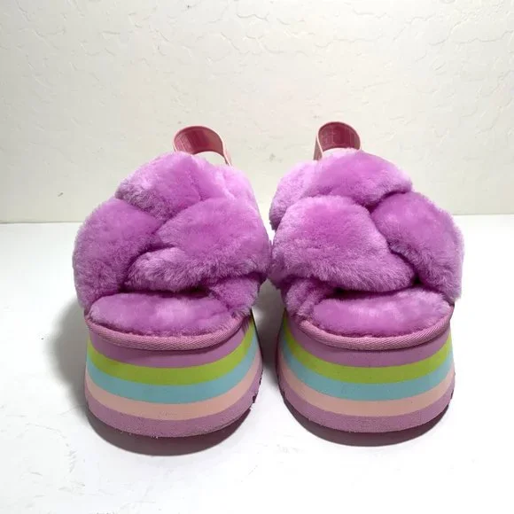 UGG Disco Knot Platform Sandals Sheepskin Slides Wildflower Size 9 NEW